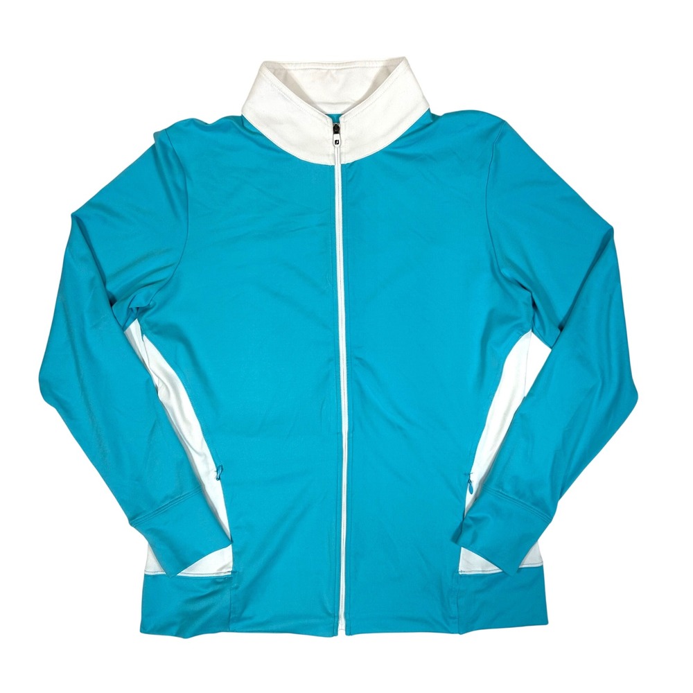 FootJoy Womens Full Zip Golf Jacket Turquoise White Mock Neck Performance Size M
